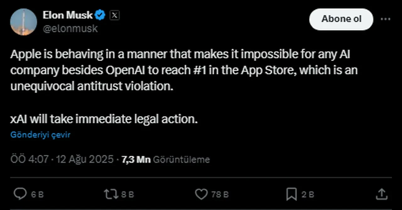 Elon Musk'tan Apple'a dava! X üzerinden yapay zeka savaşı başlattı