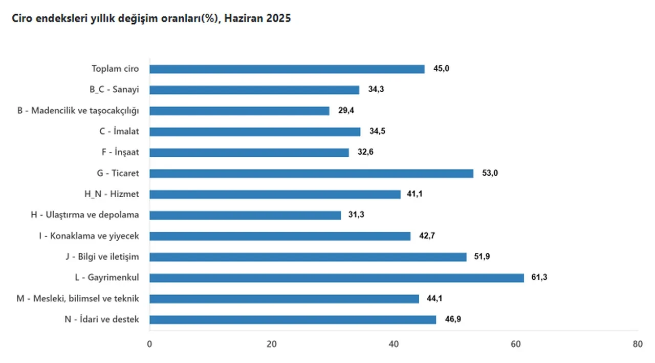 Toplam ciro endeksi haziranda yıllık bazda yüzde 45 arttı