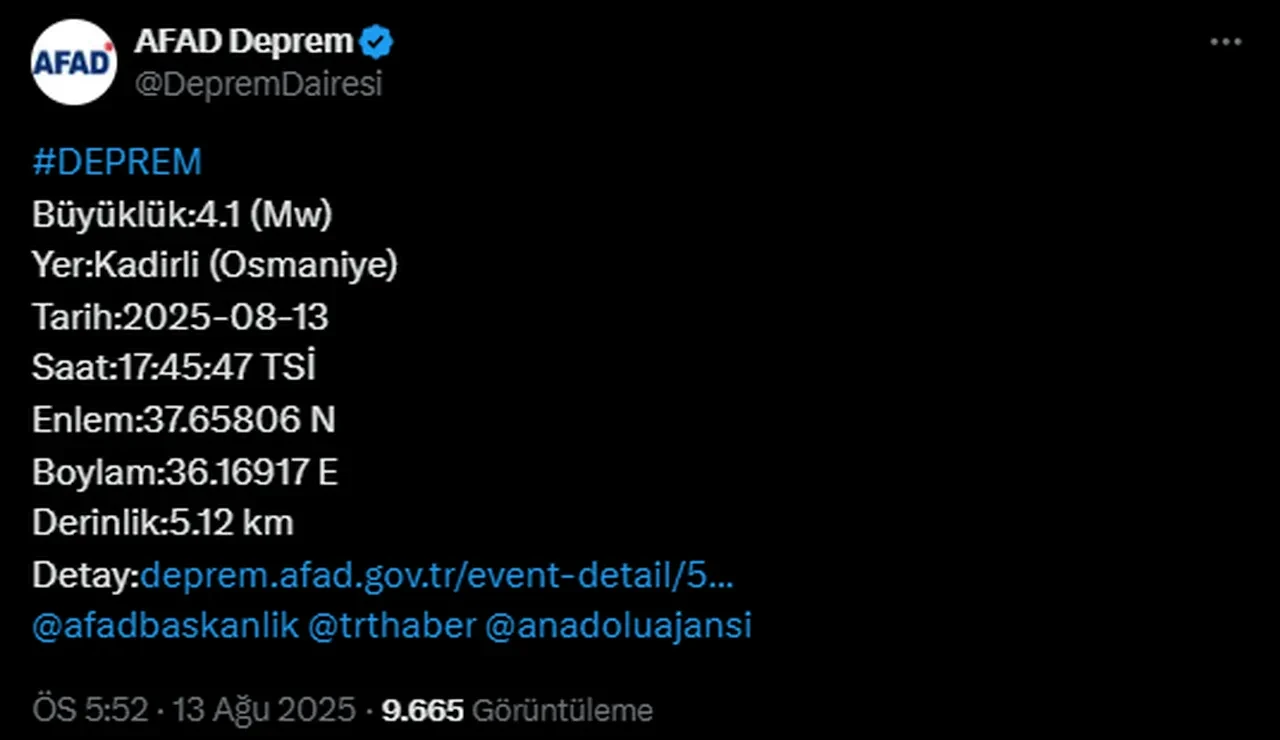 Osmaniye'de korkutan deprem