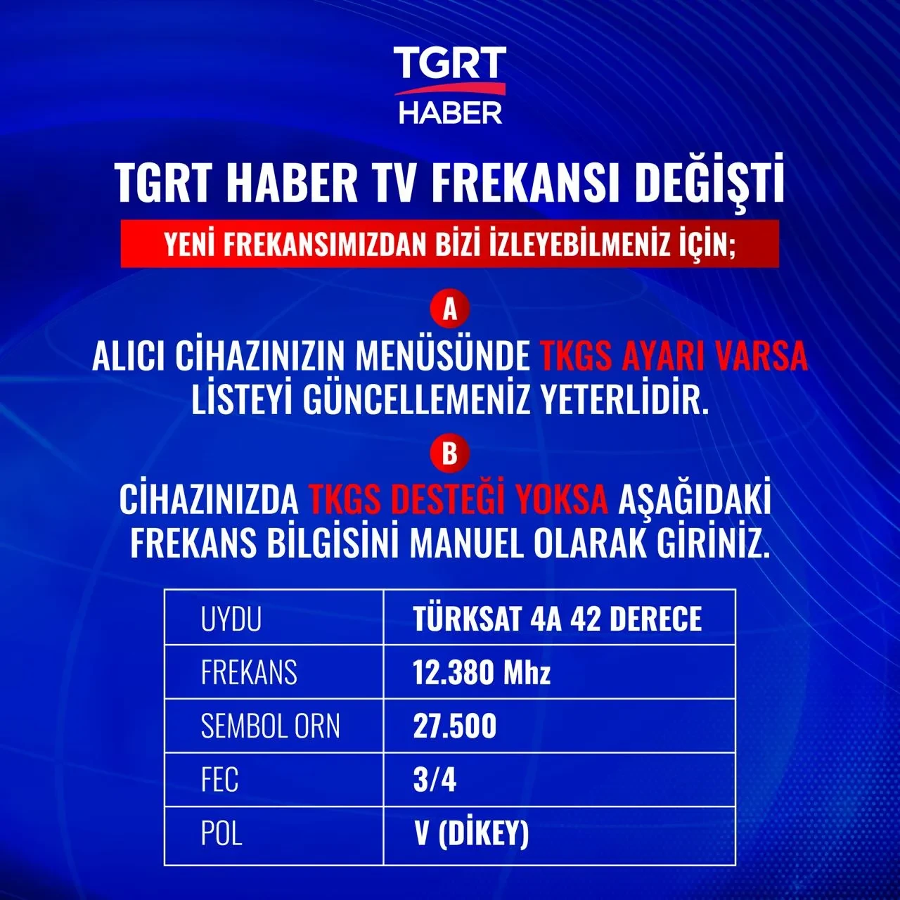 TGRT Haber frekansı değişti!