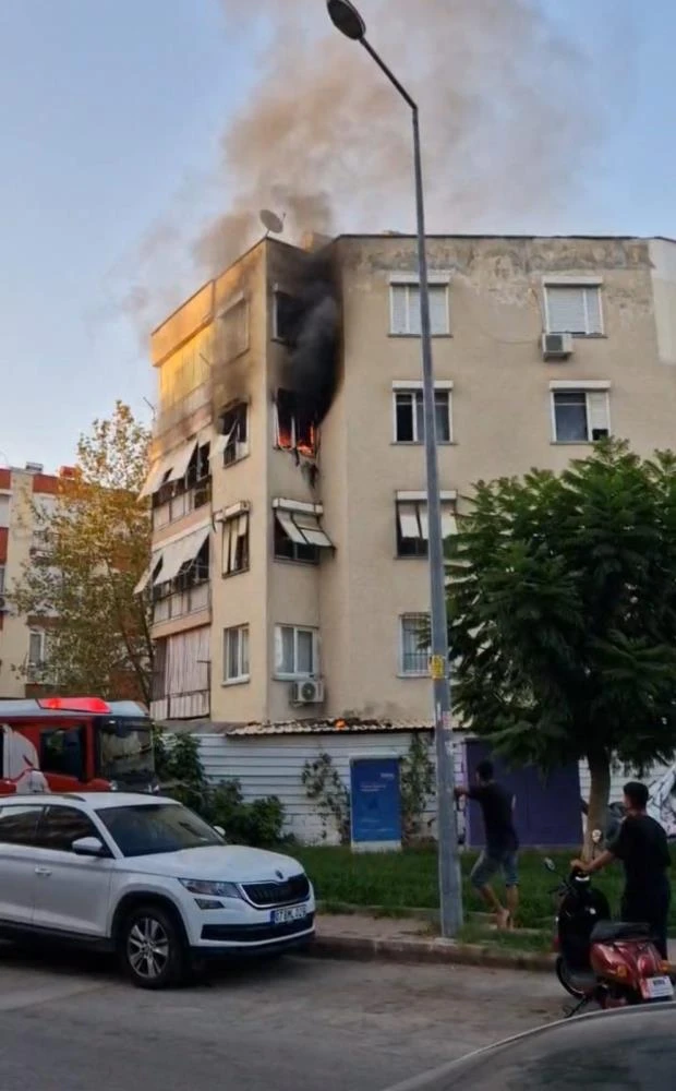 Antalya'da bir binada çıkan yangında mahsur kalan köpek kurtarıldı  