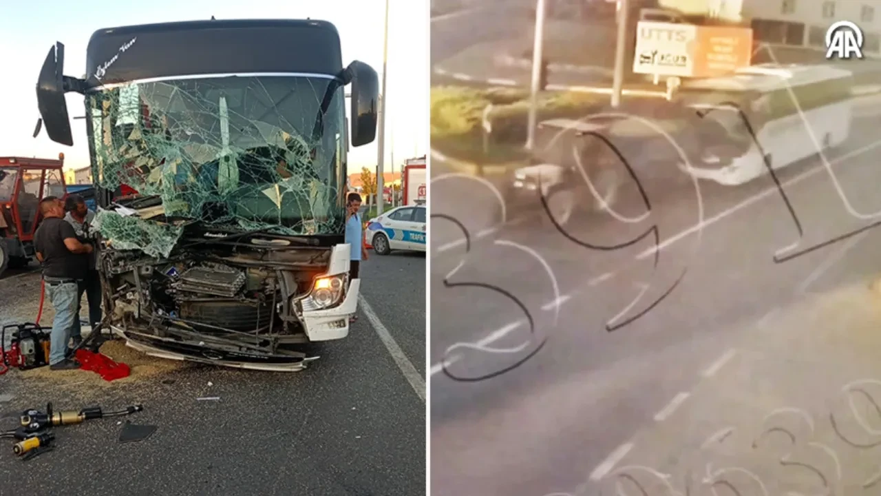 Yolcu otobüsüyle traktör çarpıştı! Feci kaza kamerada