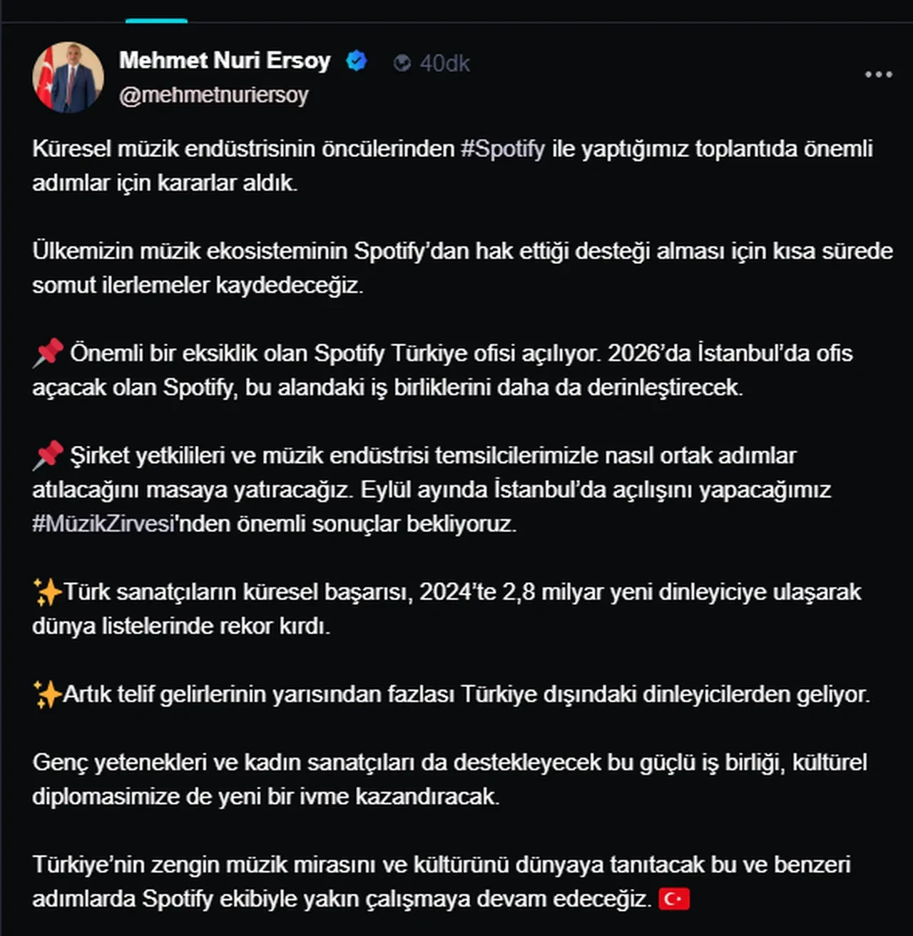 Spotify Türkiye için kararını verdi! Bakan Ersoy duyurdu