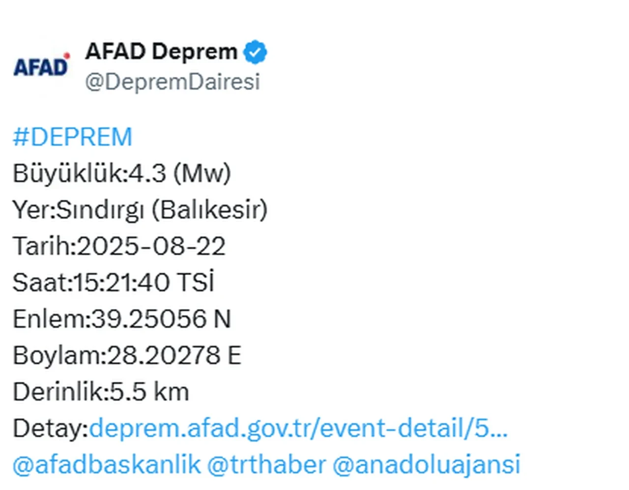 Balıkesir'de 4.3 büyüklüğünde deprem: Sındırgı sarsıldı