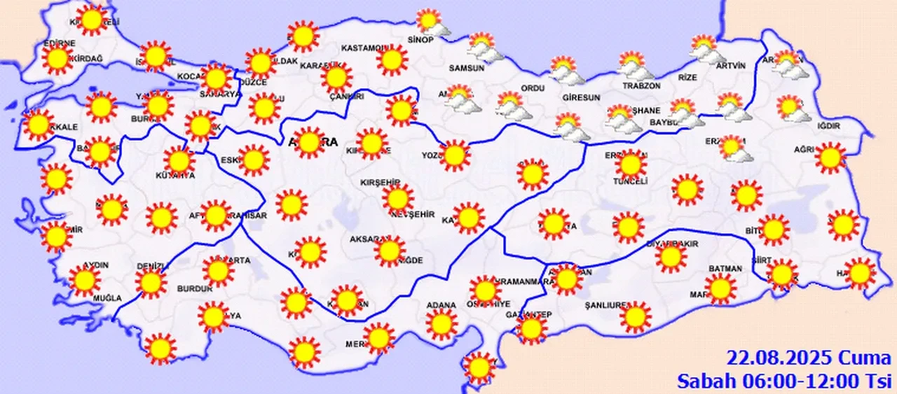 Meteoroloji uyardı! Kavrulacağız! İşte 22 Ağustos 2025 il il hava durumu...
