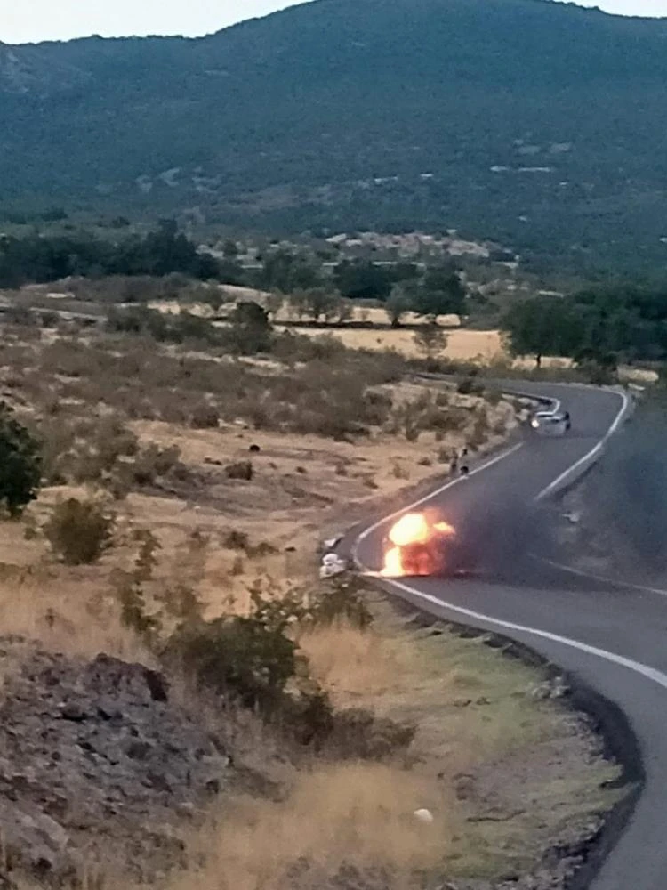 Ankara'da seyir halindeki otomobilde çıkan yangın tarlaya sıçradı