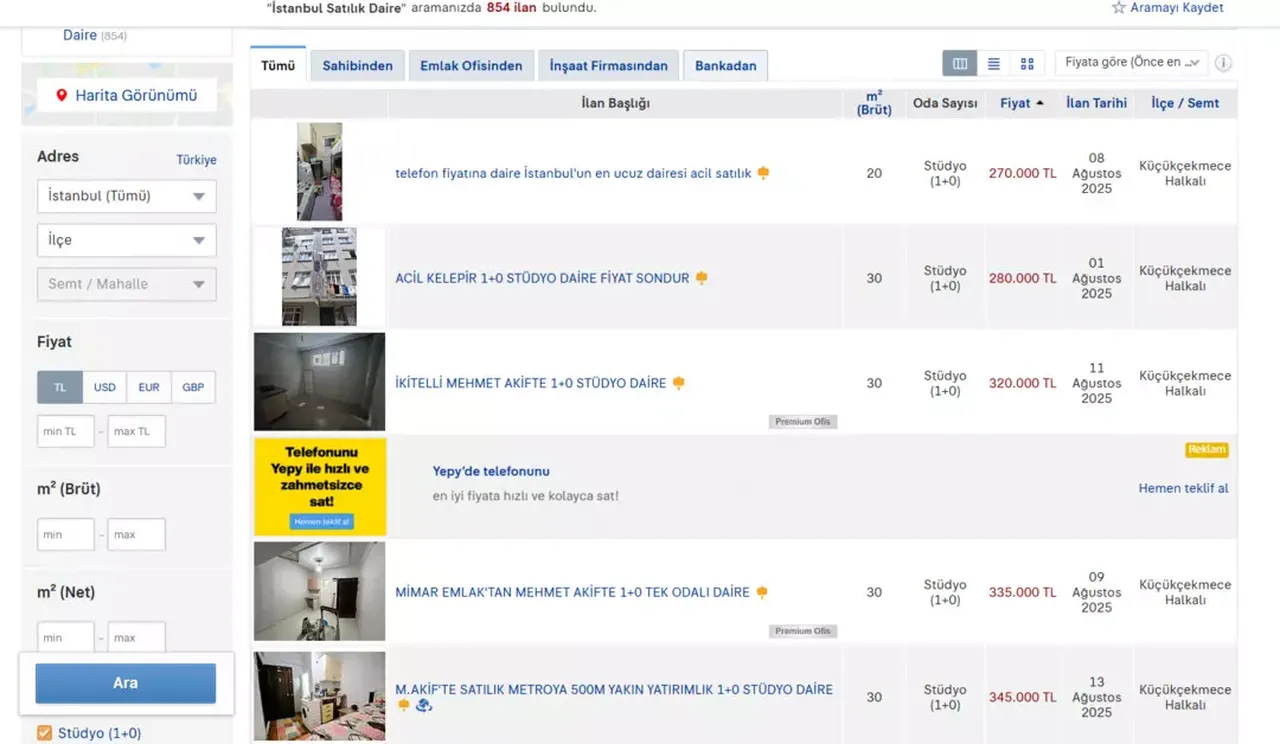 İstanbul'da 1+0 stüdyo daireler yeniden satışta! Dudak uçuklatan rakamlar  