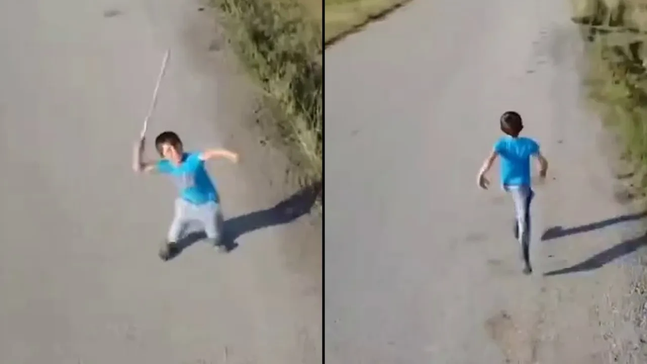 Bir çocuğun drone ile imtihanı: Önce sopa salladı, sonra kaçtı