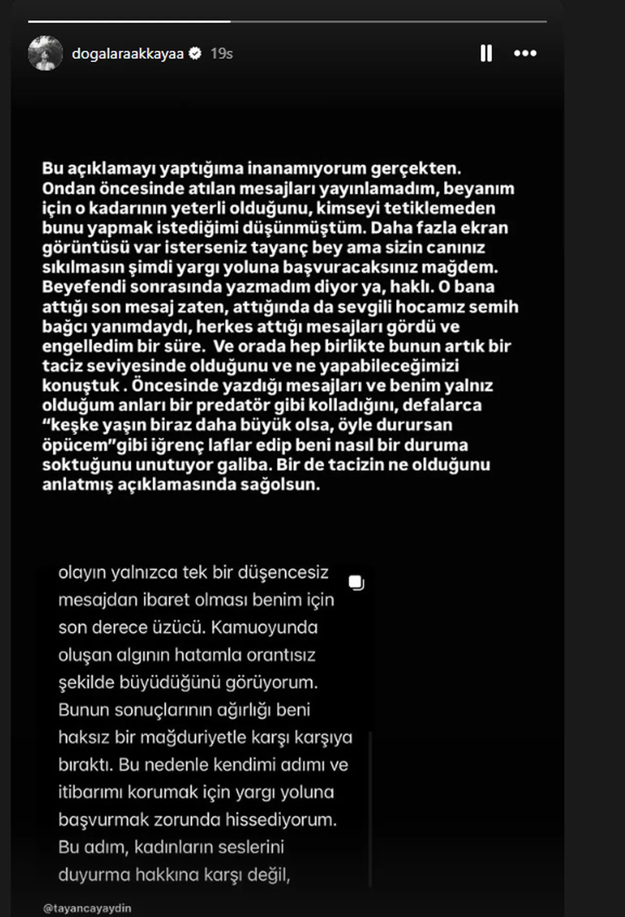 Tayanç Ayaydın'ın taciz iddialarına cevabı Doğa Lara Akkaya'yı sinirlendirdi: Daha fazla mesaj var