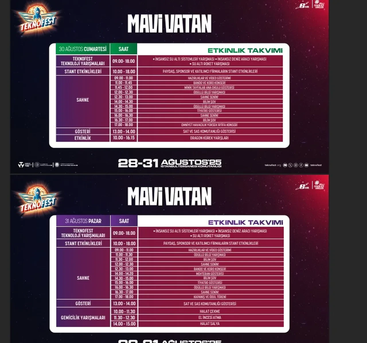 Teknofest Mavi Vatan etkinlik programı ve takvimi 2025! 28 - 31 Ağustos tarihleri arasında gerçekleşecek