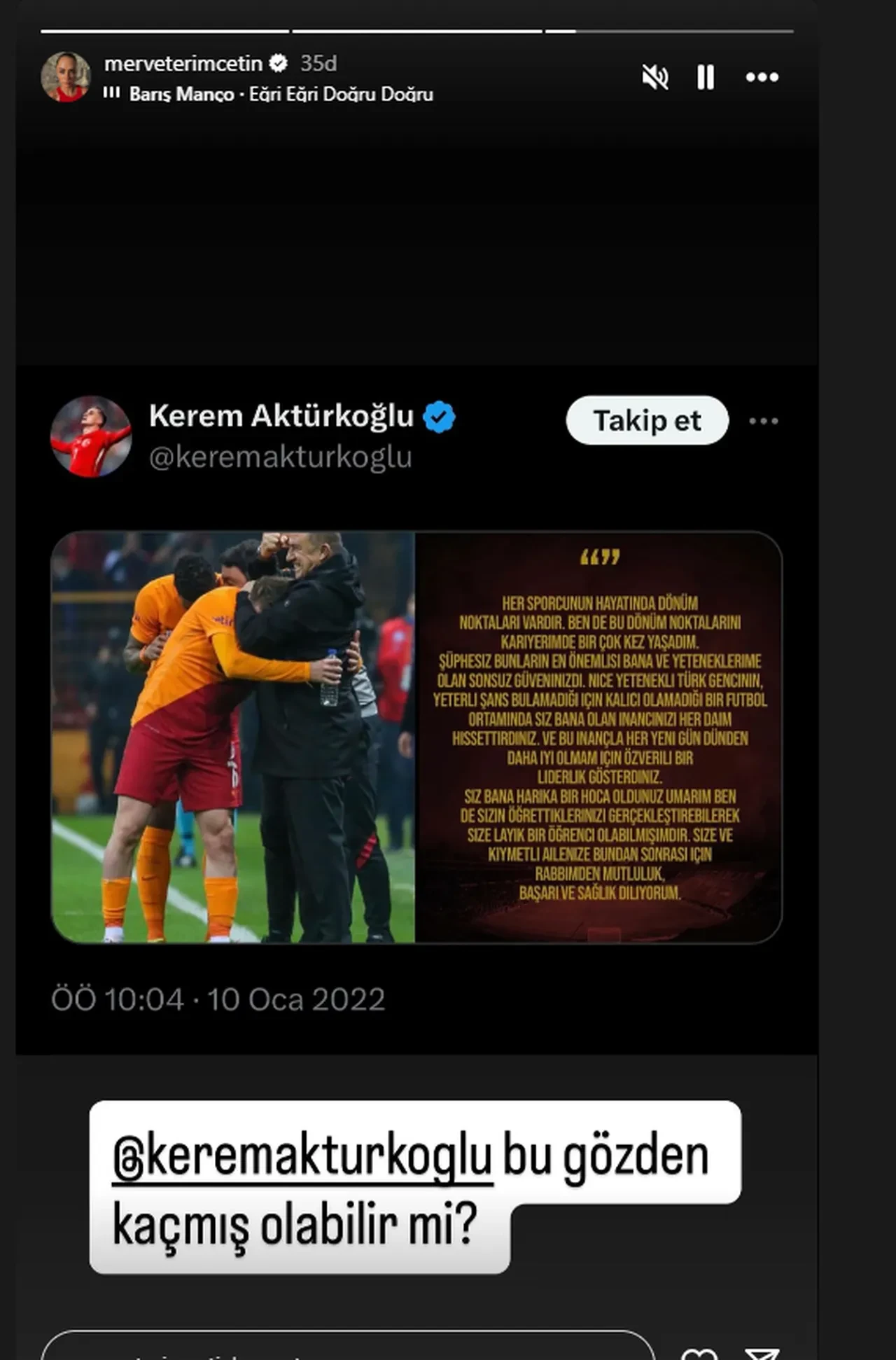 Fatih Terim ile fotoğrafını kaldıran Kerem Aktürkoğlu'na Merve Terim'den cevap