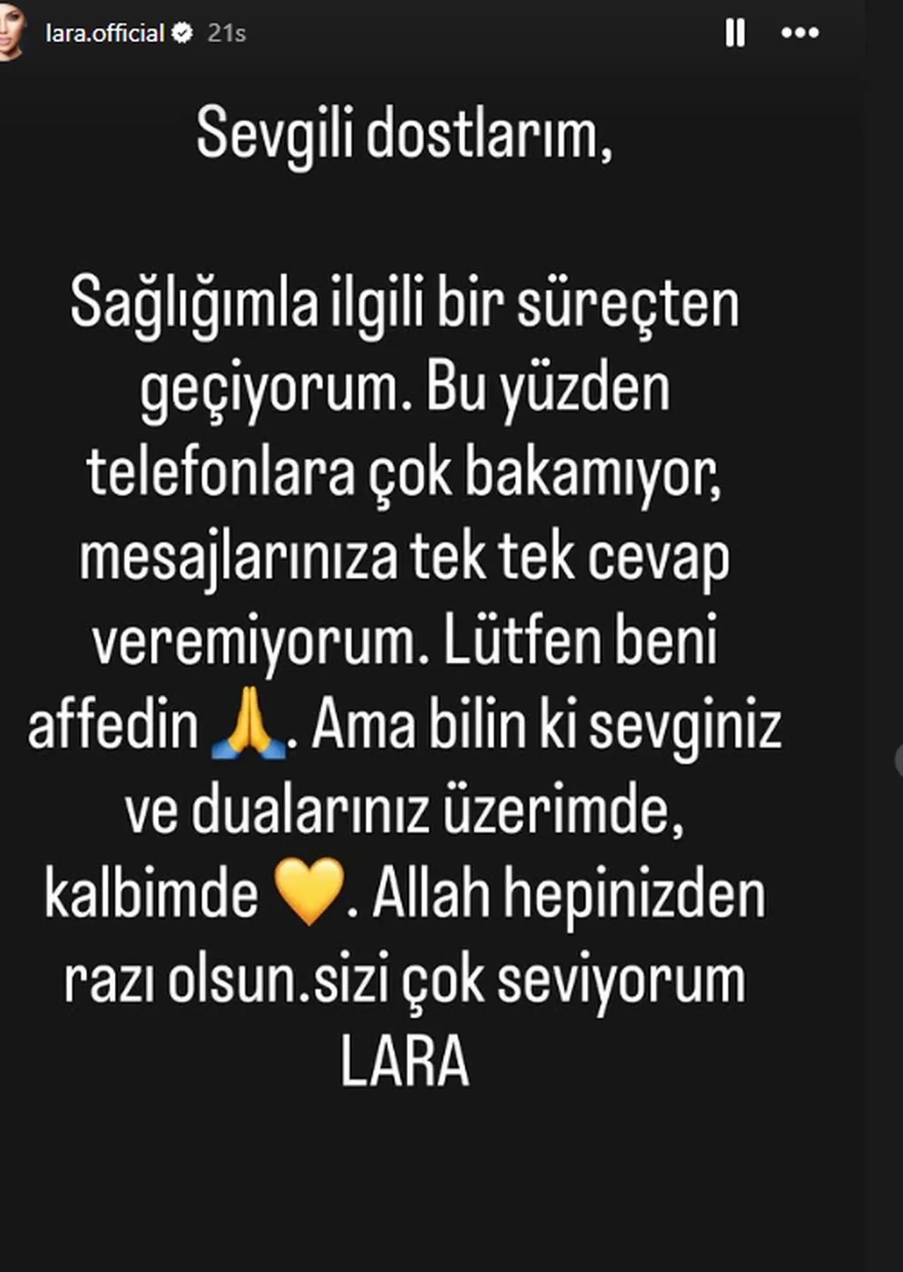 Şarkıcı Lara son sağlık durumuyla ilgili kötü haberi paylaştı: Beynimde bir kitle belirlendi