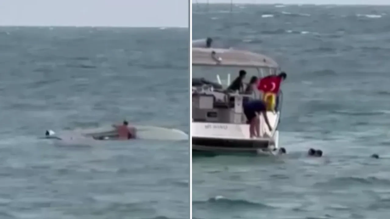 Mersin'de tekne alabora oldu! Denizde can pazarı kamerada