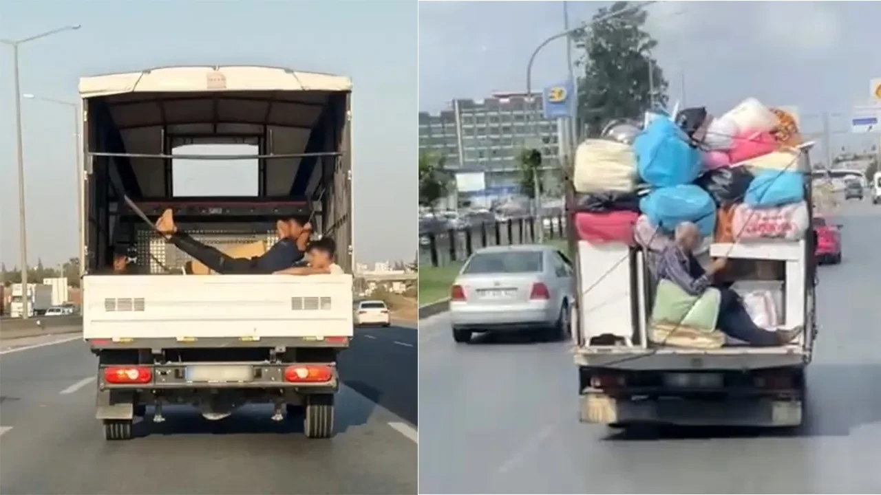 Adana yine şaşırtmadı! İple kendilerini kamyonete bağlayıp yolculuk yaptılar