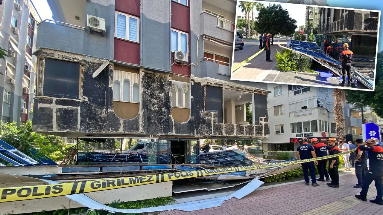 Antalya’da binanın cephesi çöktü! Çevre adeta enkaza döndü