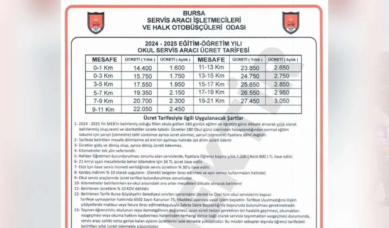 Bursa'da okul servis fiyatlarına zam geldi! Yeni tarifeler dudak uçuklattı