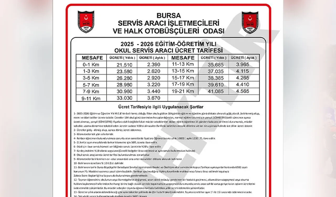 Bursa'da okul servis fiyatlarına zam geldi! Yeni tarifeler dudak uçuklattı