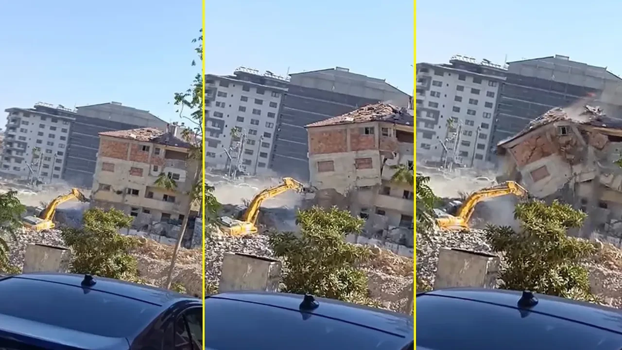 Kepçe operatörü ölümden böyle kurtuldu! Yürekleri ağza getiren yıkım