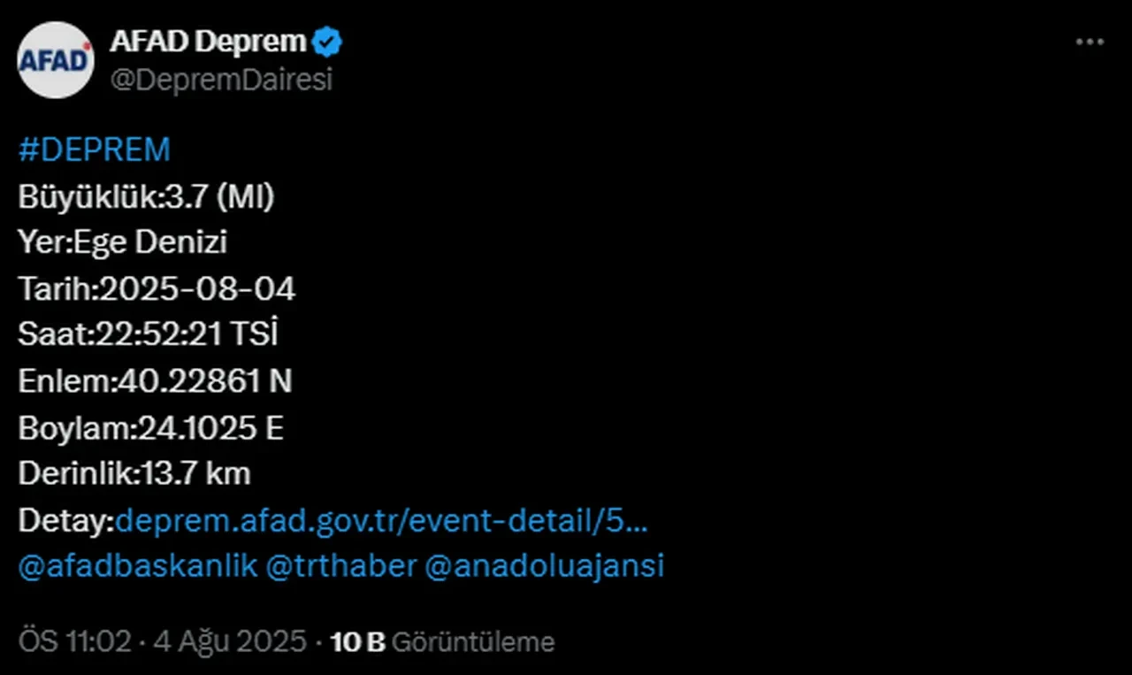 Ege Denizi'nde deprem! AFAD ve Kandilli duyurdu