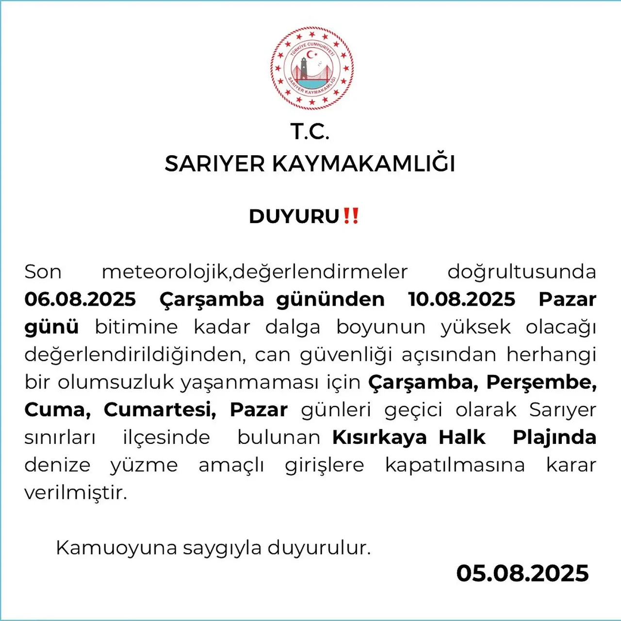 Şile’de denize girmek yasak mı? İstanbul’da deniz yasağı