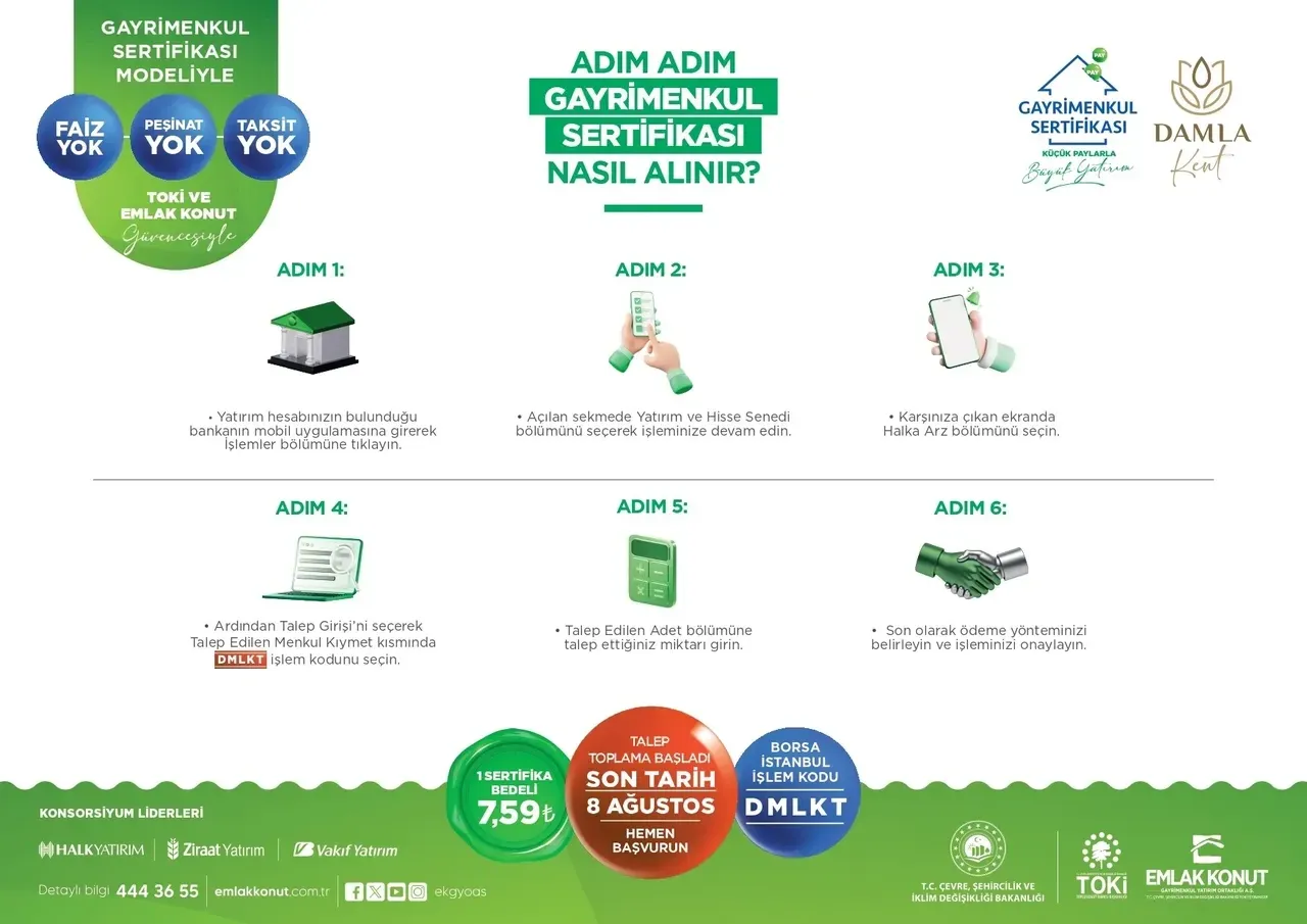 Damla Kent projesi hangi bankalarda var? Bugün talep toplama süreci sona eriyor