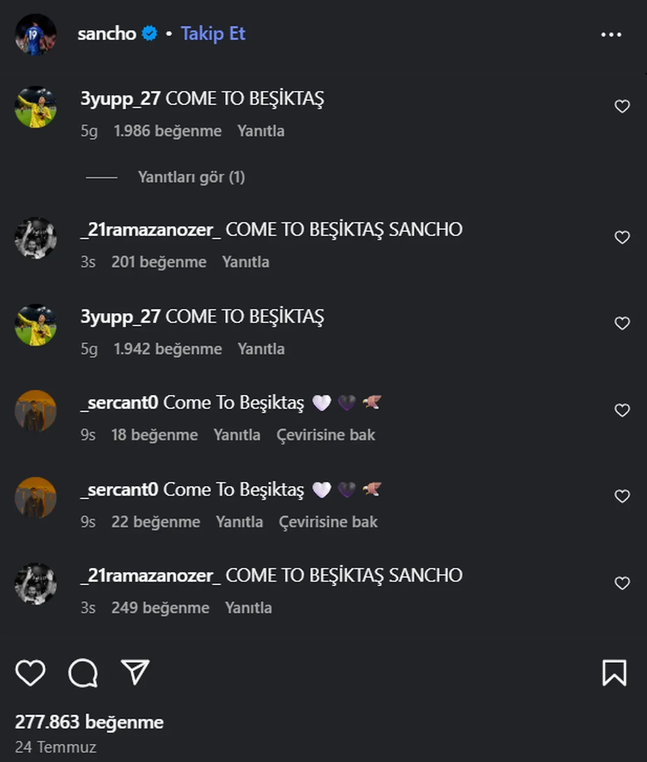 Beşiktaş Jadon Sancho transferini bitirmek istiyor! Taraftarın isteği siyah beyazlı yönetimi harekete geçirdi