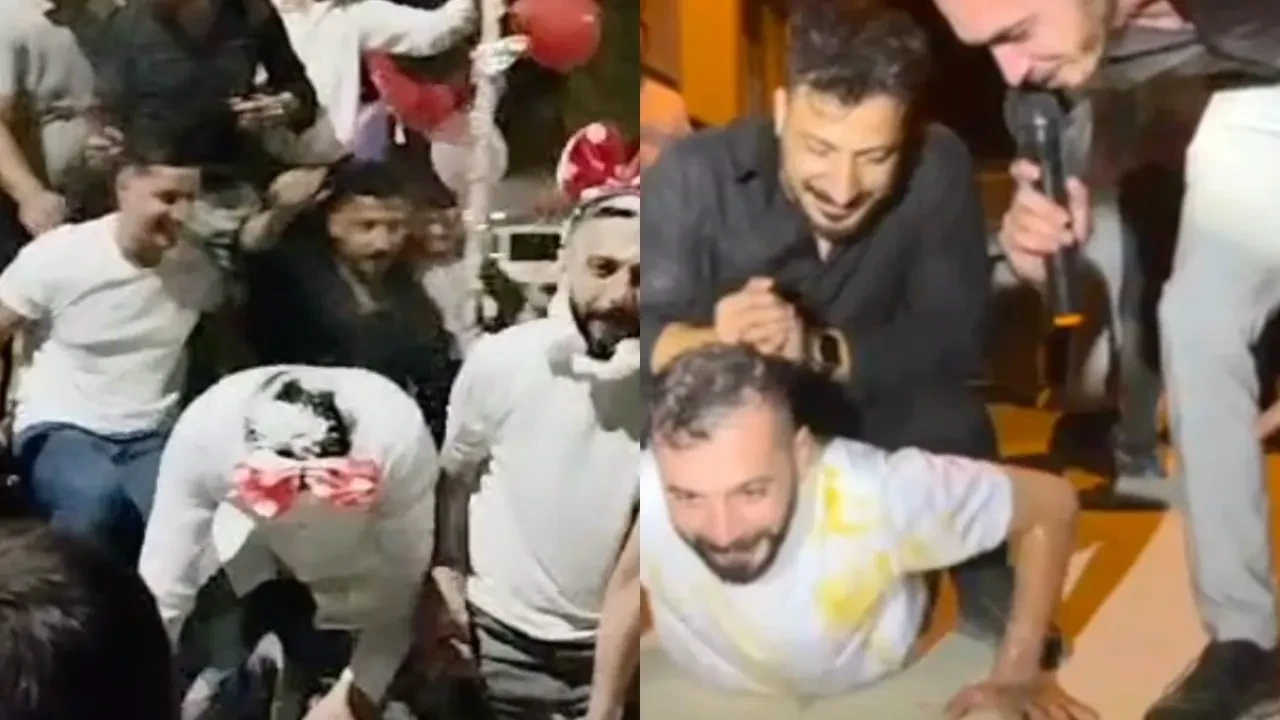 Böyle damat eğlencesi görülmedi! Arkadaşları resmen rezil etti