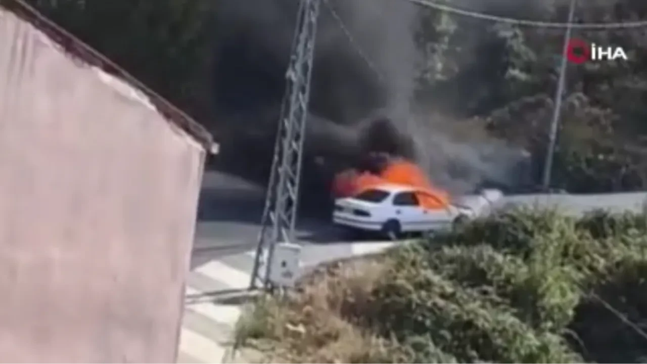 LPG’li otomobil alev alev yandı