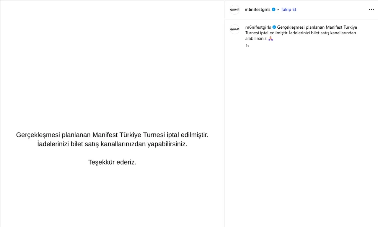 Manifest Türkiye turnesi iptal edildi! Açıklama grup üyelerinden geldi