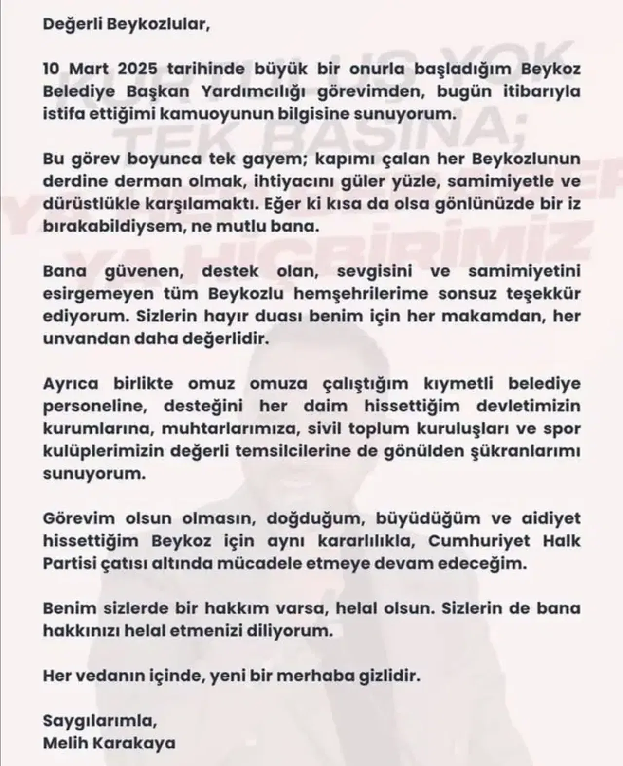 Beykoz Belediye Başkan Yardımcısı Melih Karakaya istifa etti!