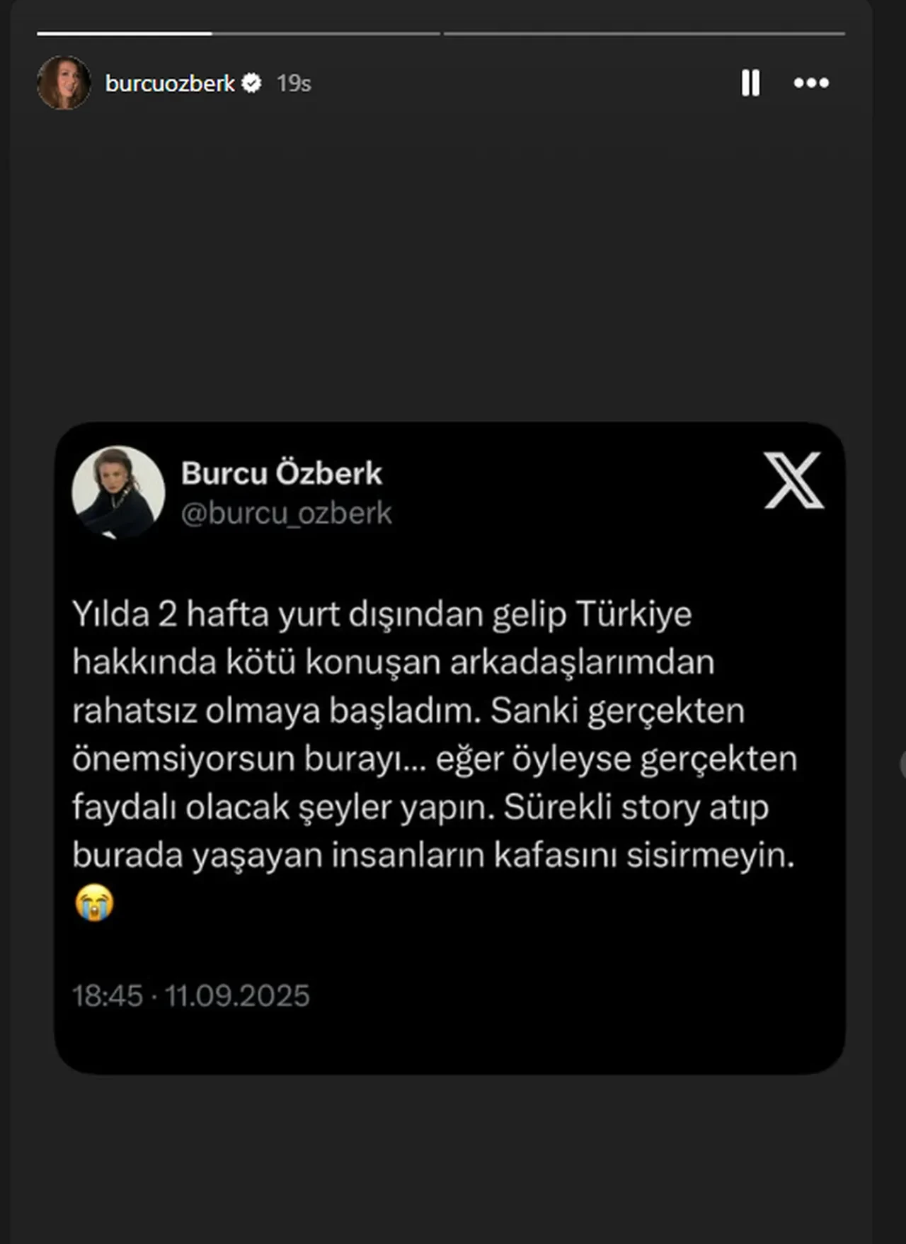 Burcu Özberk sosyal medyadan sitem etti: İnsanların kafasını şişirmeyin