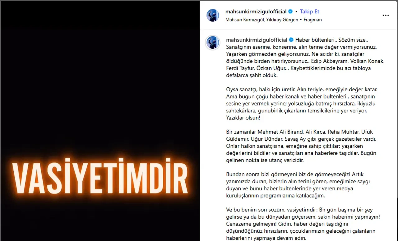 Mahsun Kırmızıgül vasiyetini açıkladı! Vefasızlığa isyan etti