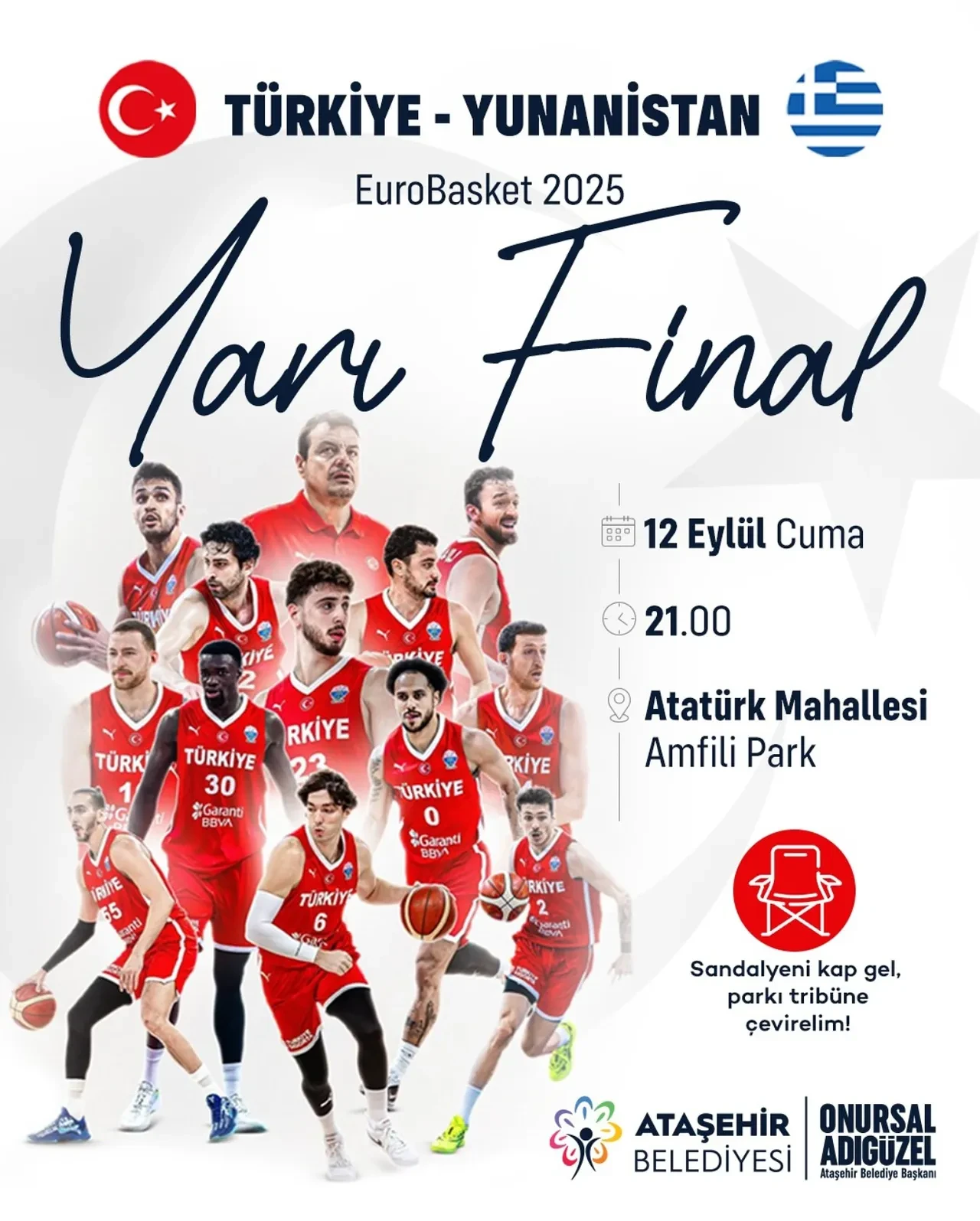 Türkiye Yunanistan basketbol maçı ücretsiz dev ekranda izlenecek yerler! İstanbul, Ankara, İzmir, Aydın, Kayseri'de milli maç dev ekranda