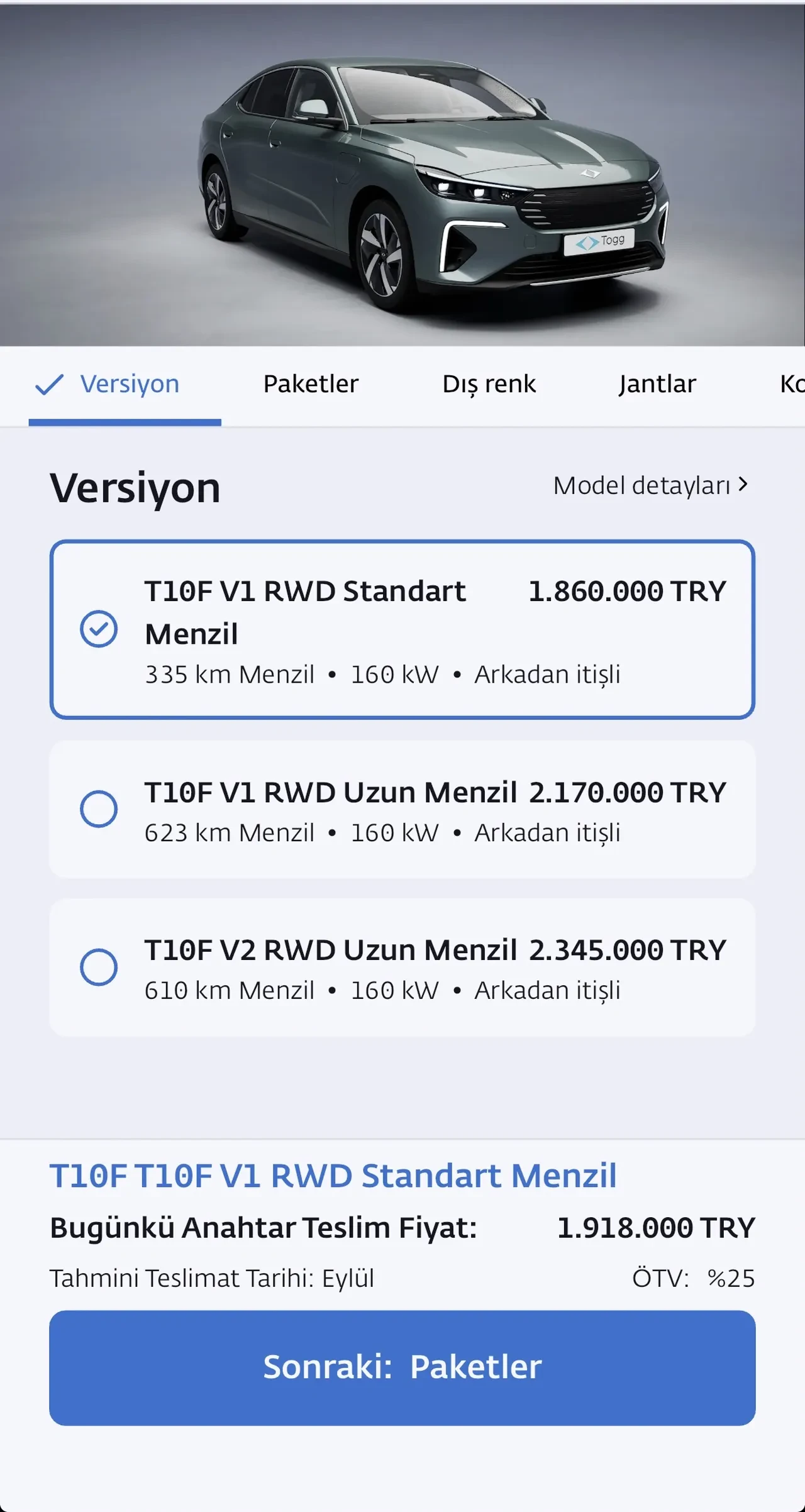 Togg T10F satışa sunuldu! İşte sedan Togg fiyatları