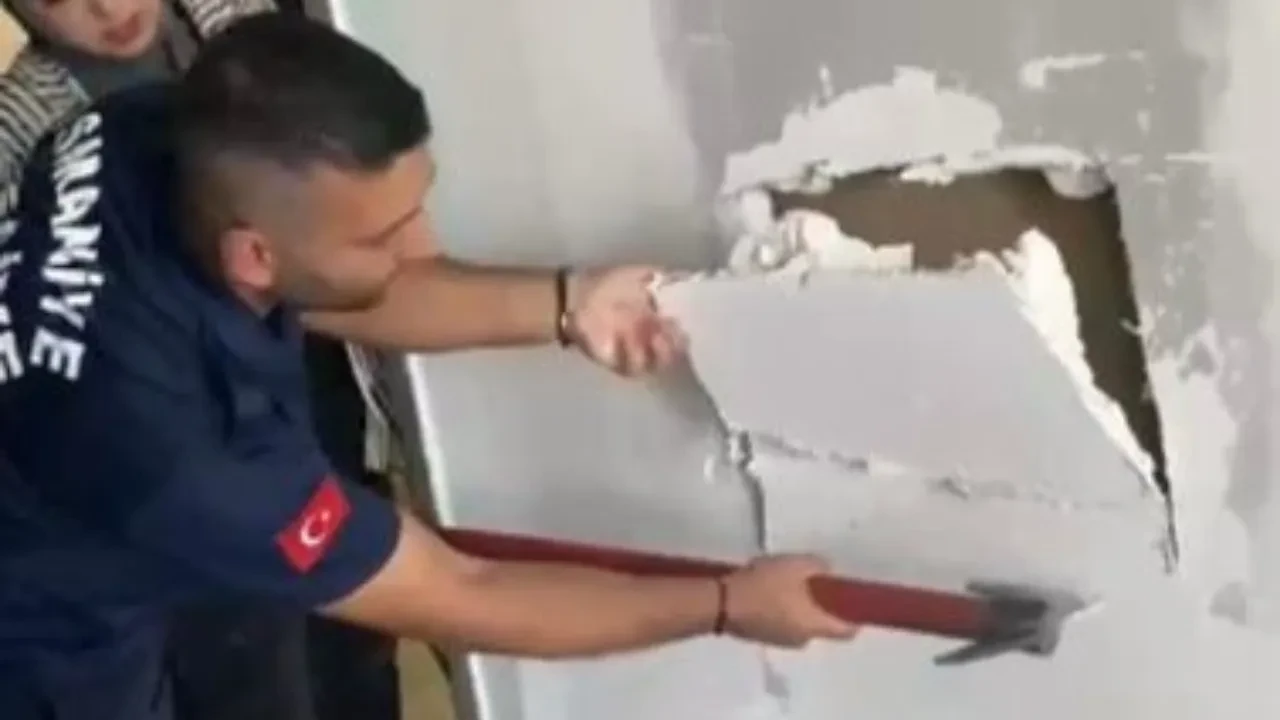  Duvardan yavru kedi çıktı! Yardıma itfaiye ekipleri koştu
