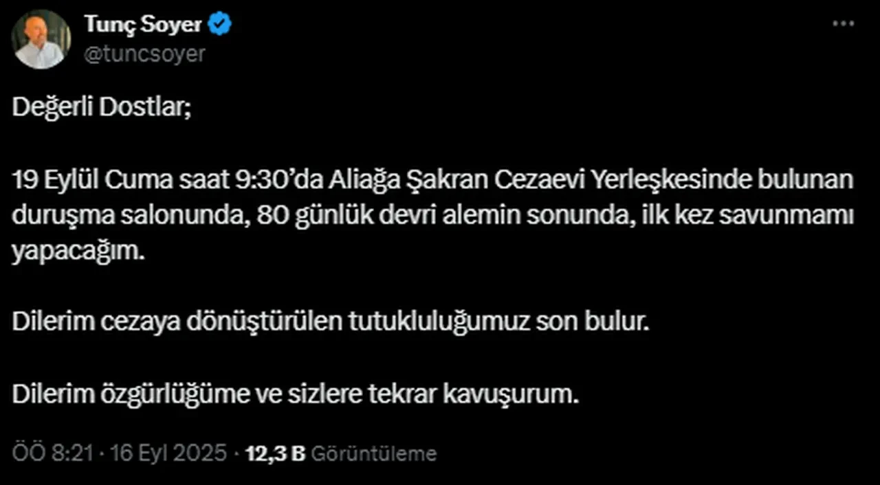 Tunç Soyer hakim karşısına çıkıyor! Duruşma tarihini duyurdu