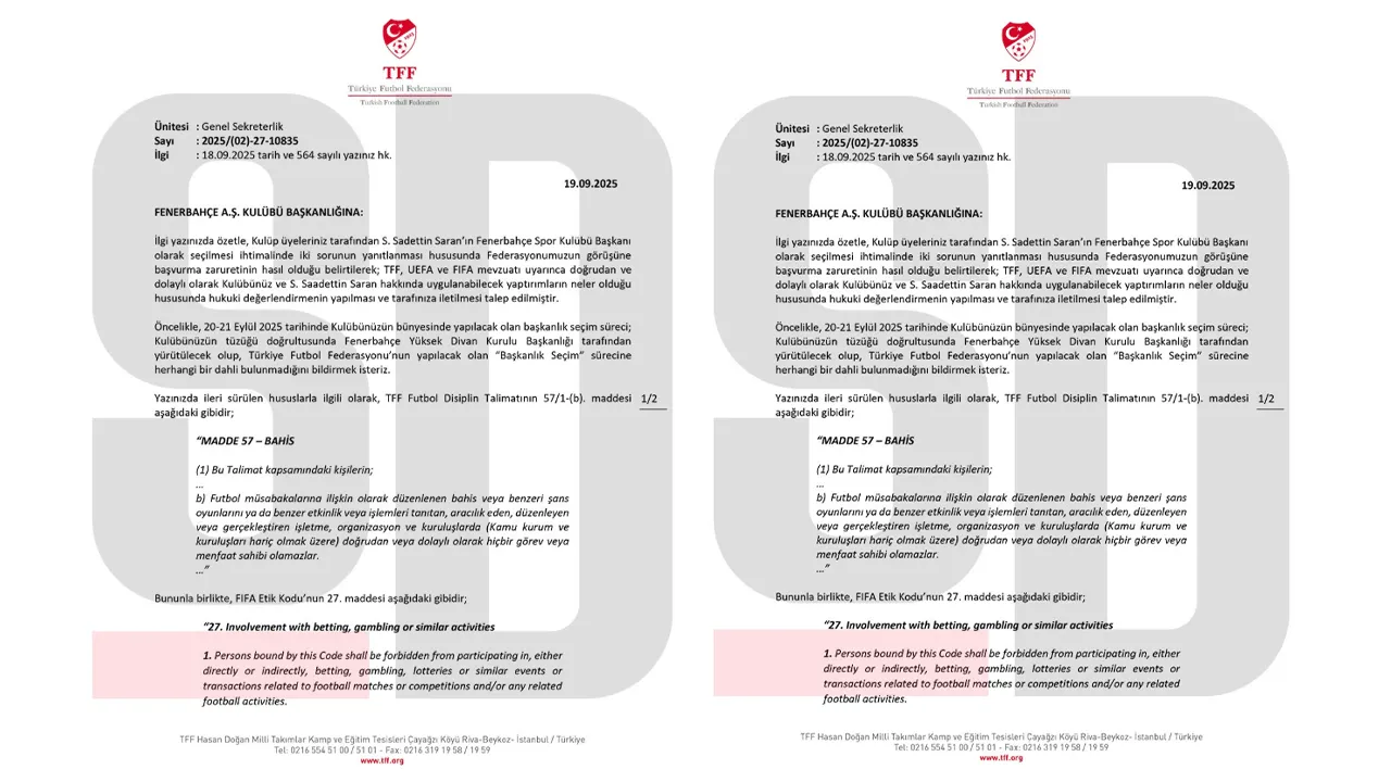 Fenerbahçe sordu TFF yanıtladı! Ali Koç'a Sadettin Saran cevabı