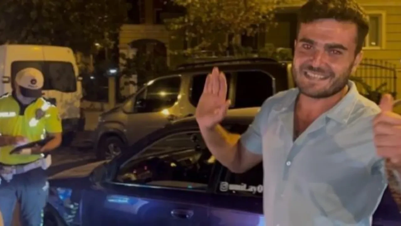 Alkollü yakalanan sürücüden polise tebrik! Gülümseten anlar kamerada