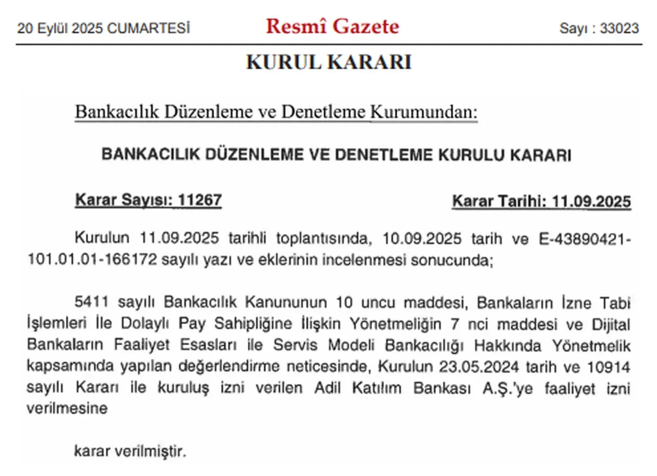 BDDK bir bankaya faaliyet izni verdi! Karar Resmi Gazete'de