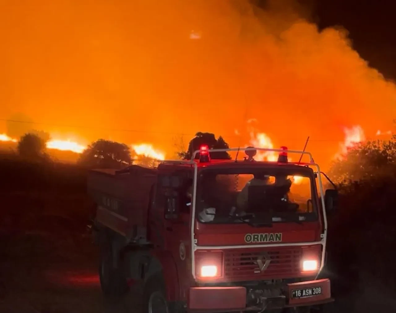 Bursa Karacabey'de korkutan yangın! Evler tahliye edildi, yol trafiğe kapatıldı