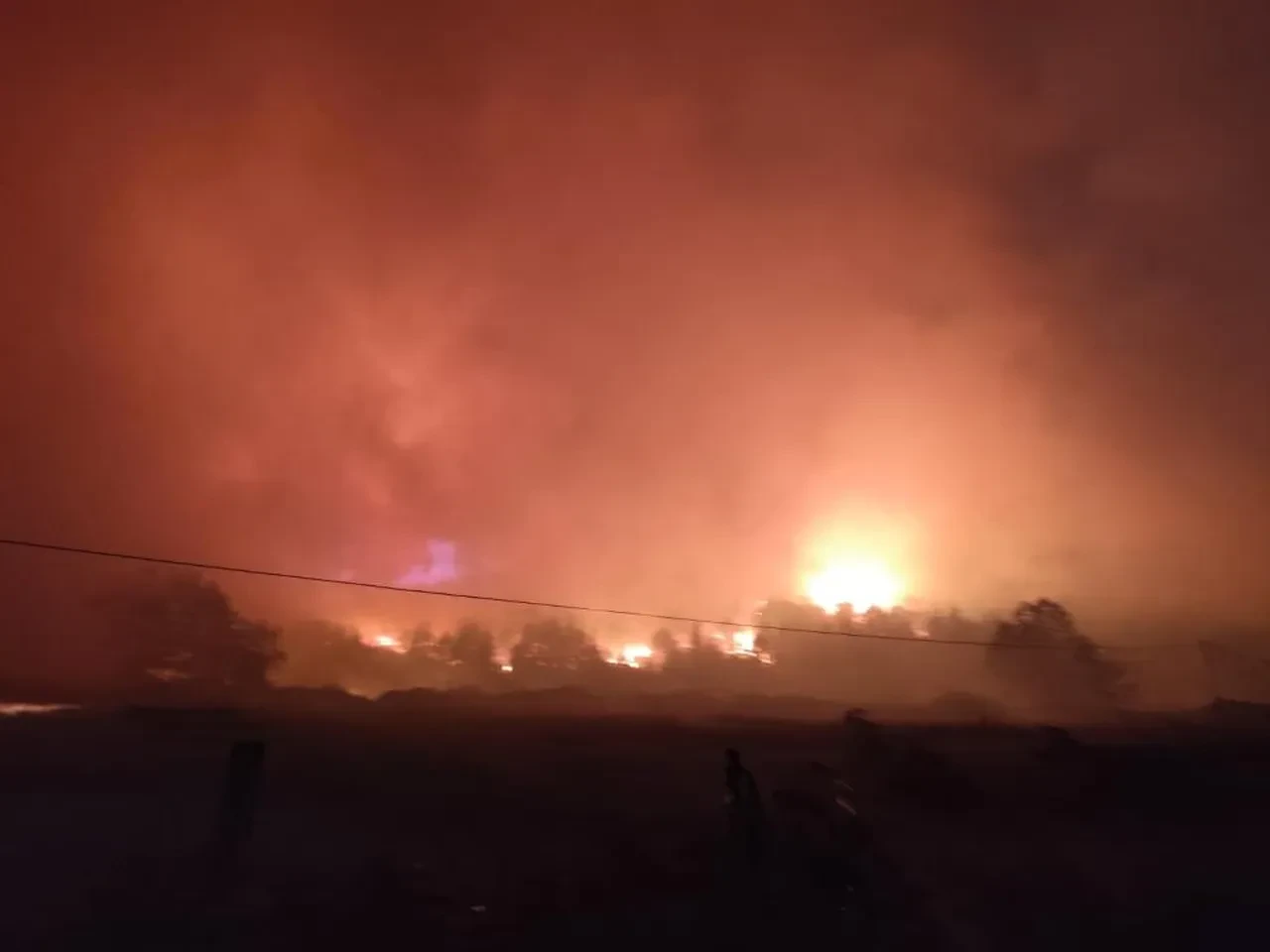 Bursa Karacabey'de korkutan yangın! Evler tahliye edildi, yol trafiğe kapatıldı