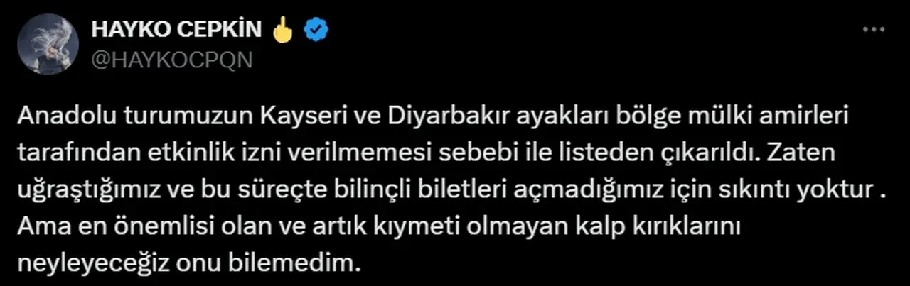 Hayko Cepkin konser neden iptal edildi?