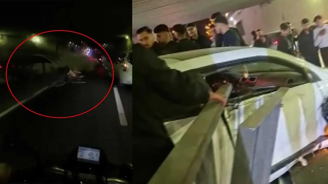 Hızını alamadı karşı şeride uçtu! Motosiklet sürücüsü saniyelerle hayatta kaldı