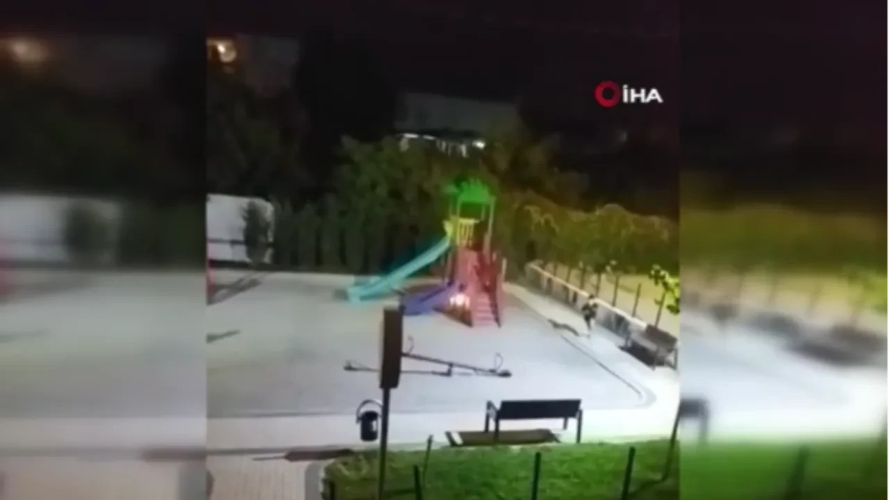 Oyun oynarken parkı yaktılar! İşte o anlar