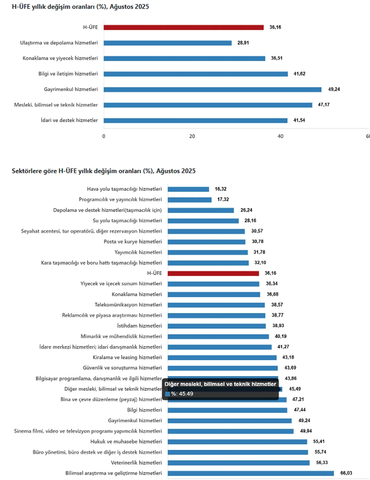 Hizmet Üretici Fiyat Endeksi yıllık yüzde 36,16 arttı