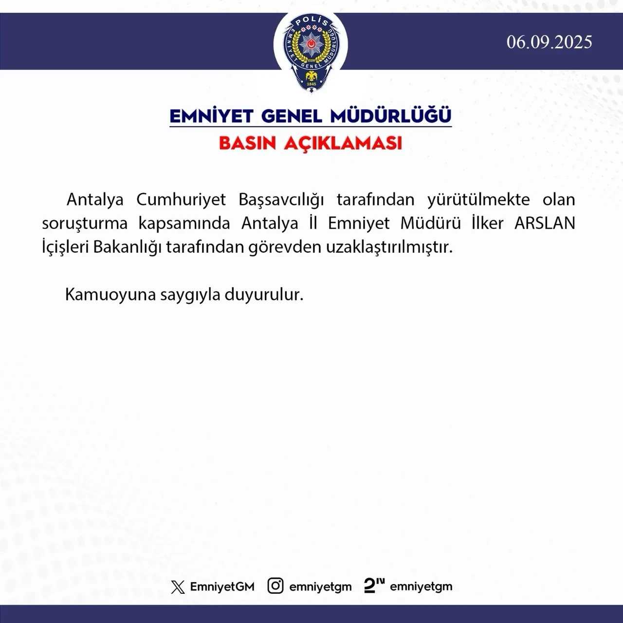 Antalya Emniyet Müdürü İlker Arslan hakkında gözaltı kararı