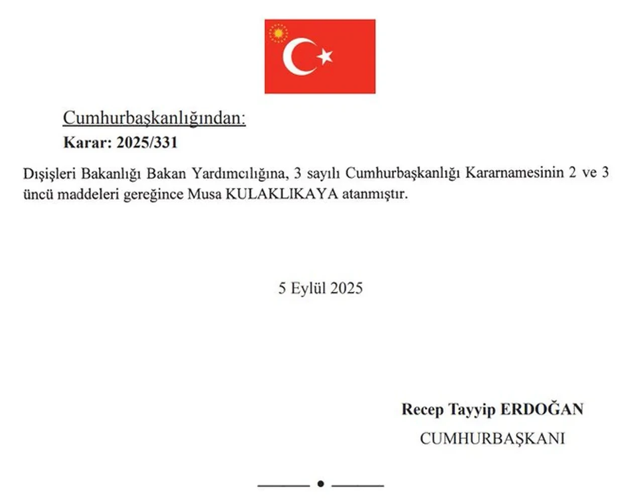 Dışişleri Bakanı Yardımcılığına yeni isim! Atama kararları Resmi Gazete'de