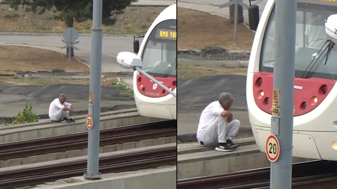 Tramvay hattında şaşkına çeviren olay! Vatman ani fren yaptı