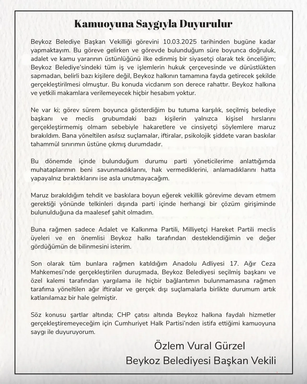 Beykoz Belediyesi Başkan Vekili Özlem Gürzel, CHP’den istifa etti: Partisini yerden yere vurdu