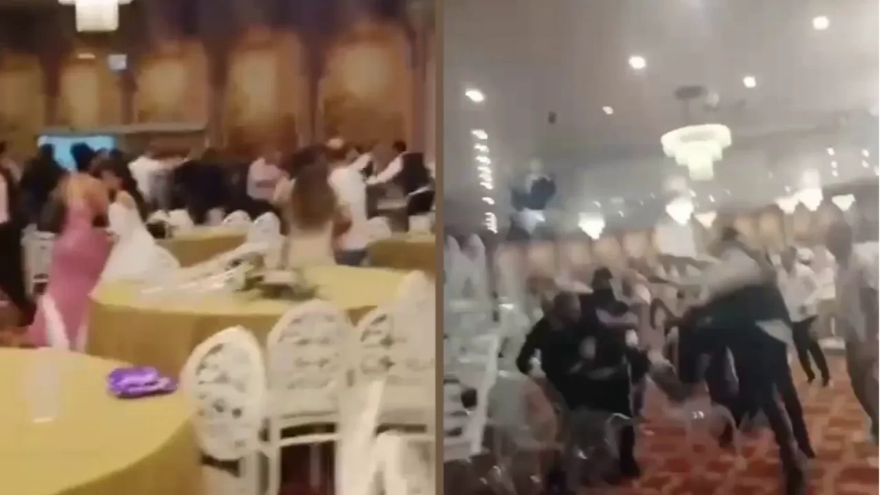 Gelin ve damat tarafı arasında uçan tekmeli kavga çıktı